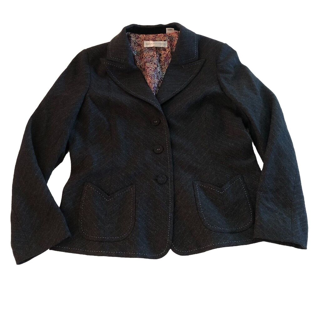 dana buchman Black Metallic Blazer Jacket Slip Pocket Size 14